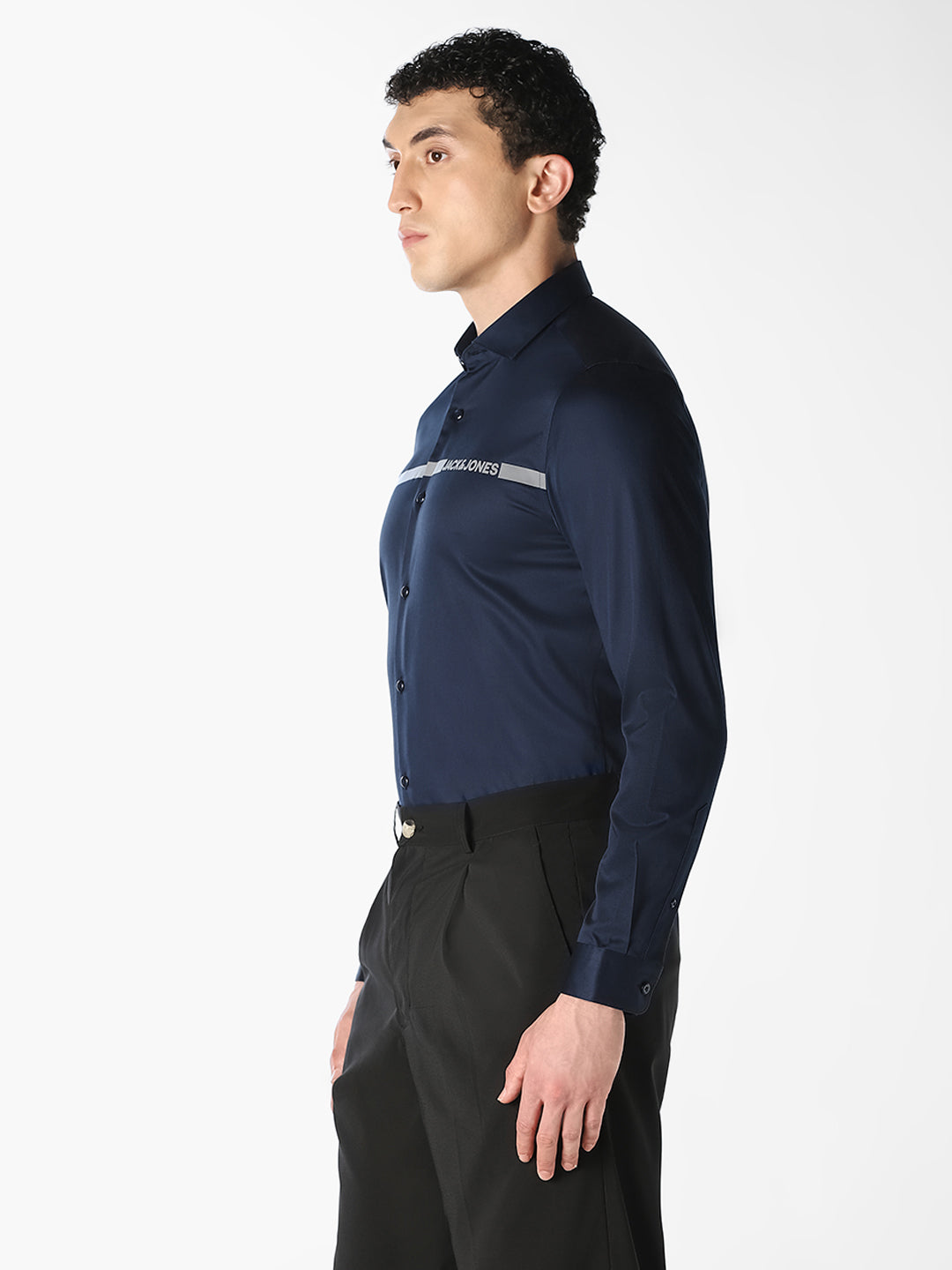 Navy  Logo Print Cotton Shirt