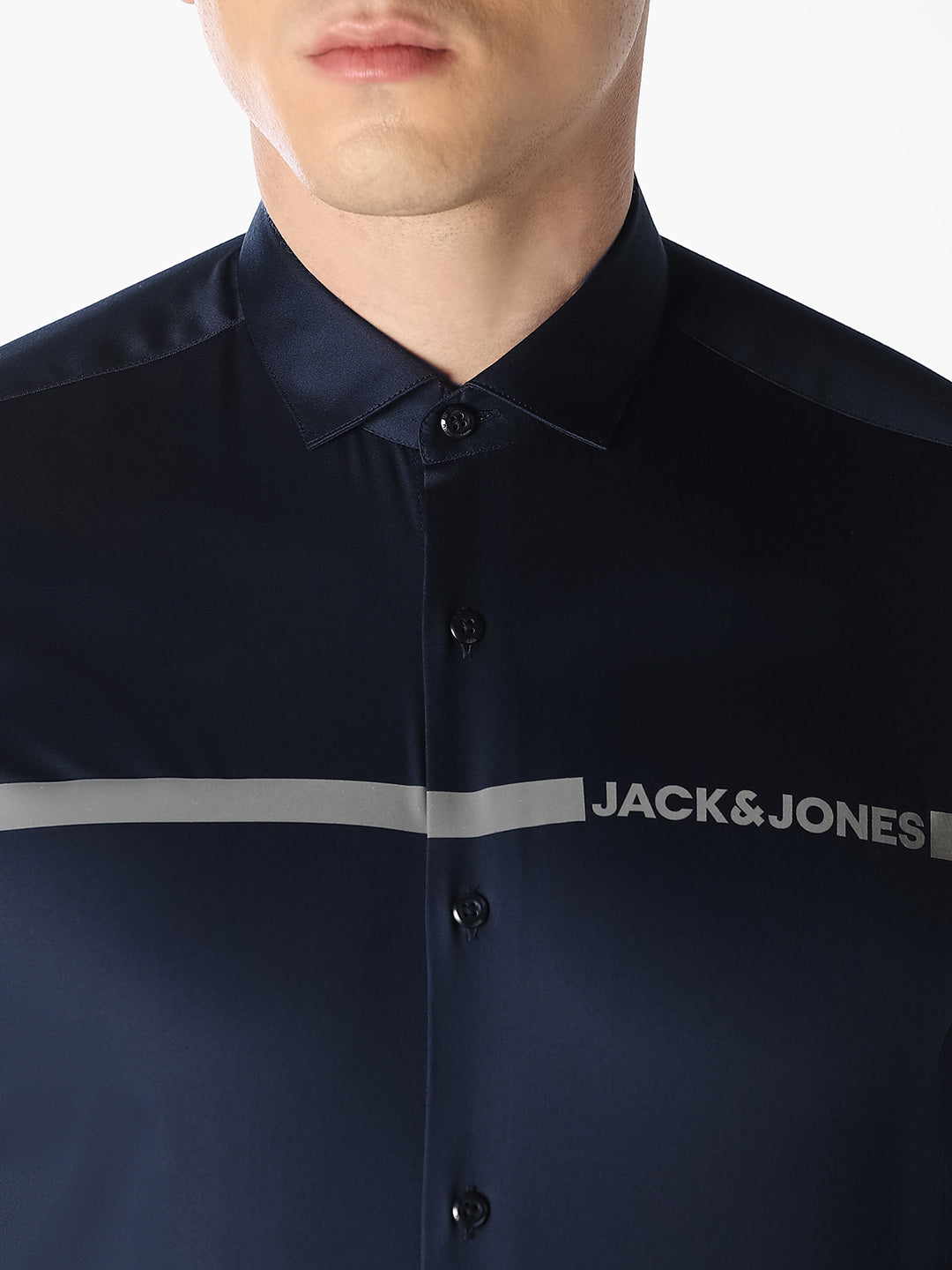 Navy  Logo Print Cotton Shirt