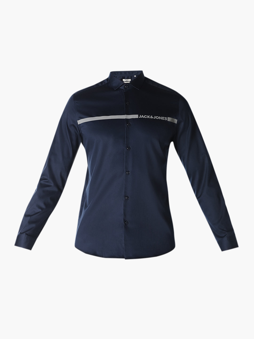 Navy  Logo Print Cotton Shirt