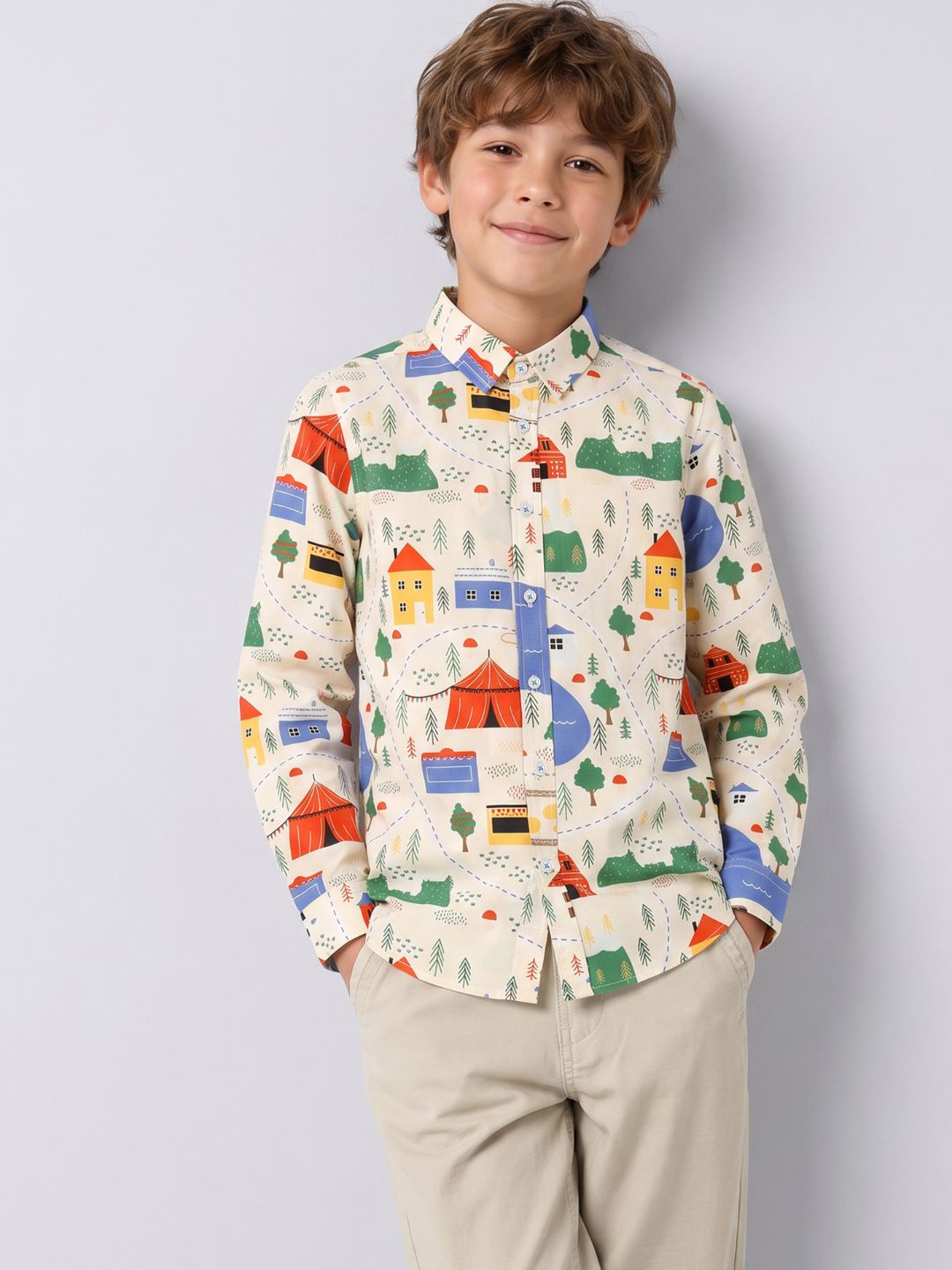 Boys Printed Full Sleeves Shirt - 2/3Y