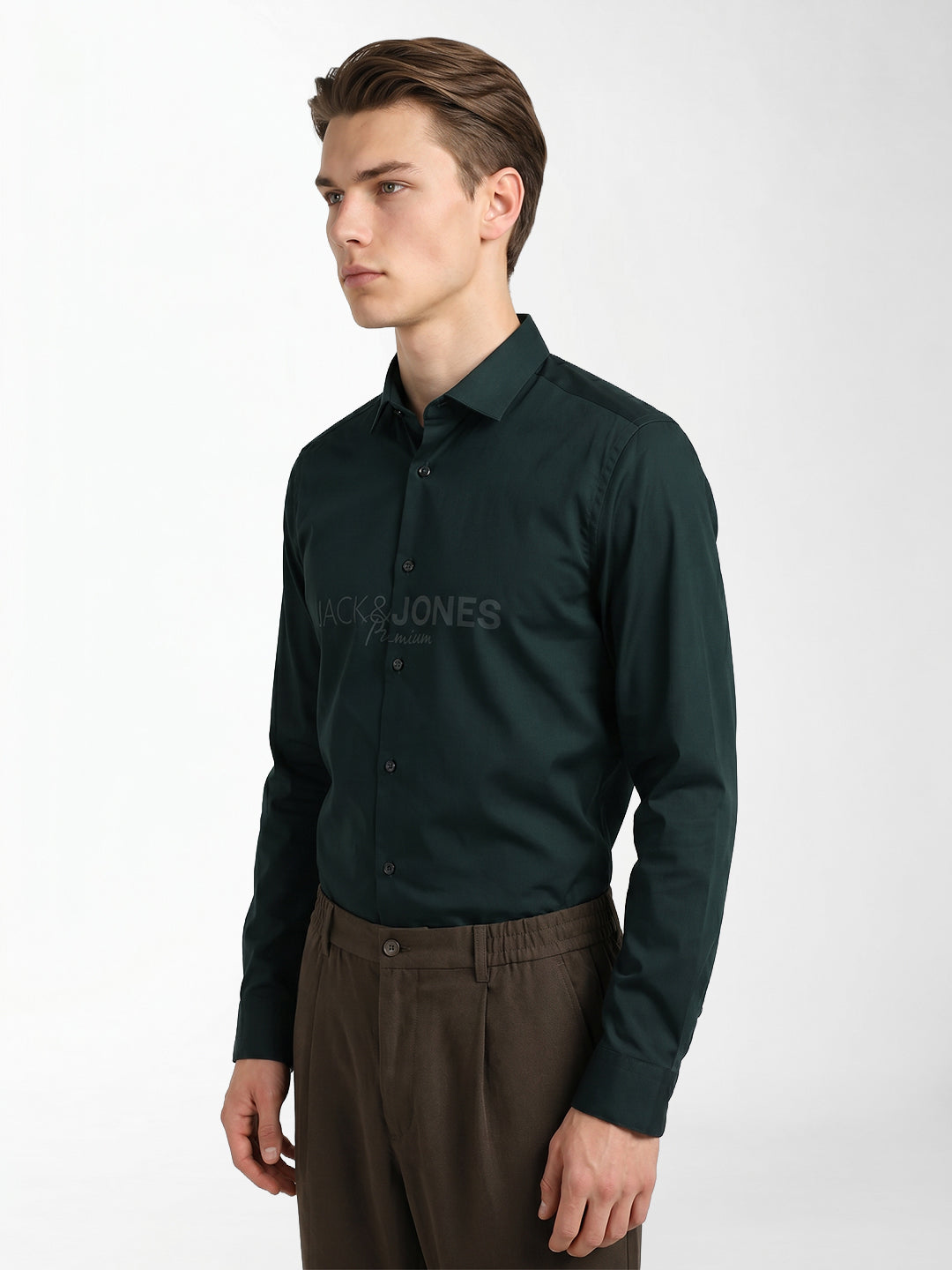 Dark Green Logo Print Shirt