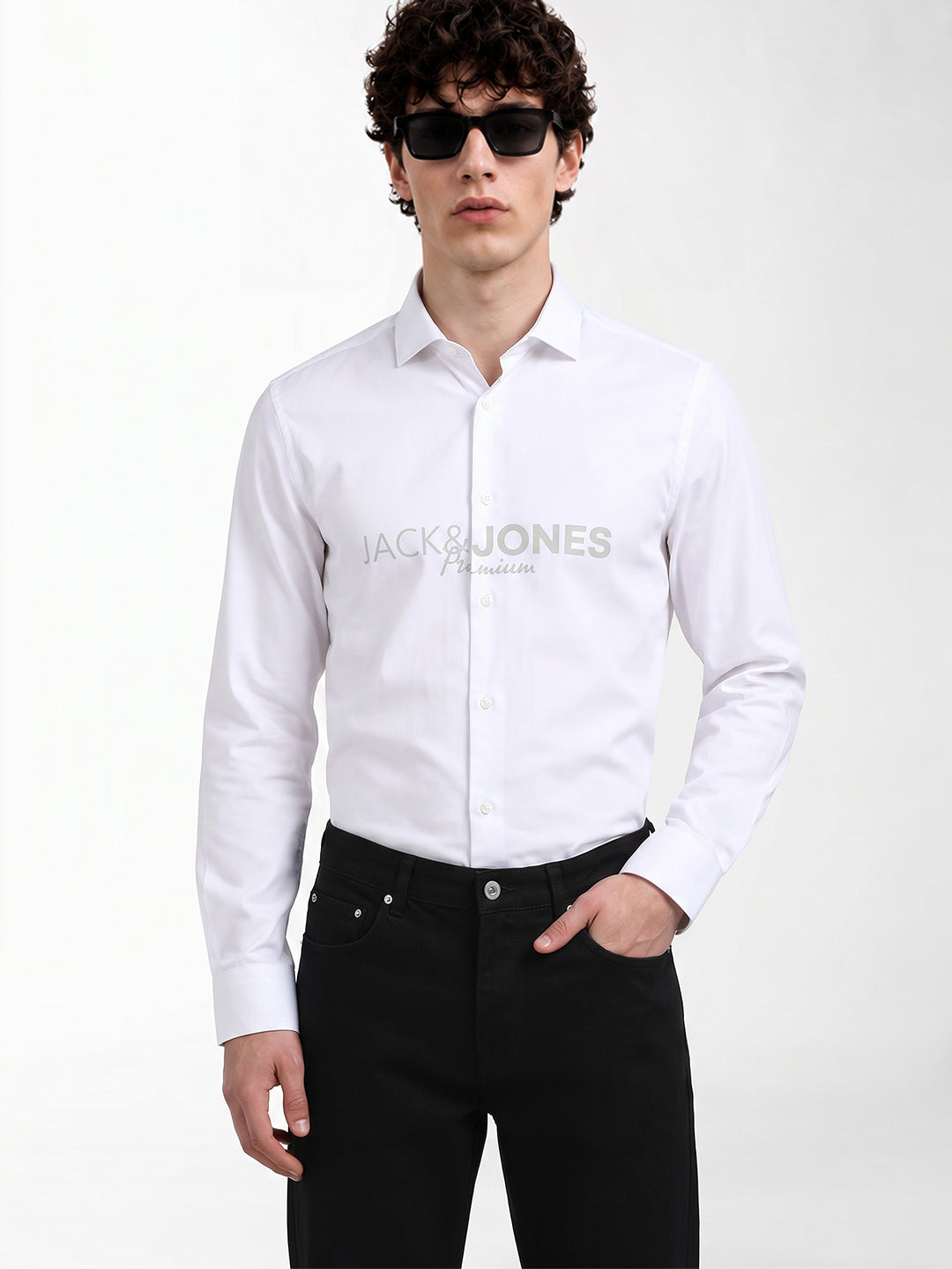White Printed Slim Fit Shirt