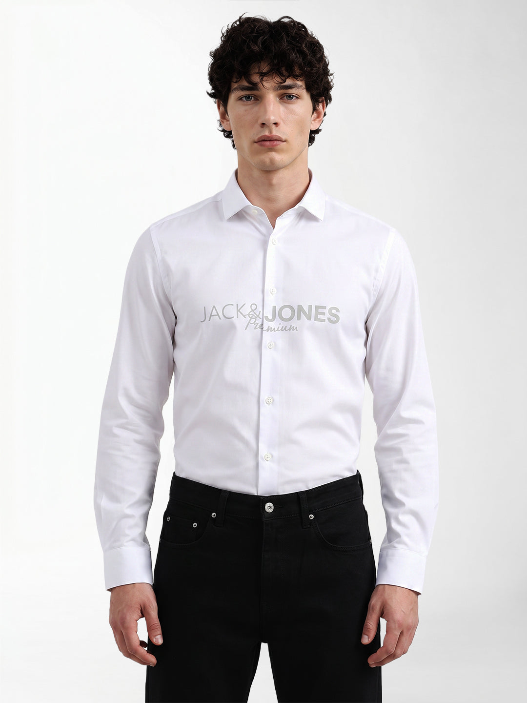 White Printed Slim Fit Shirt
