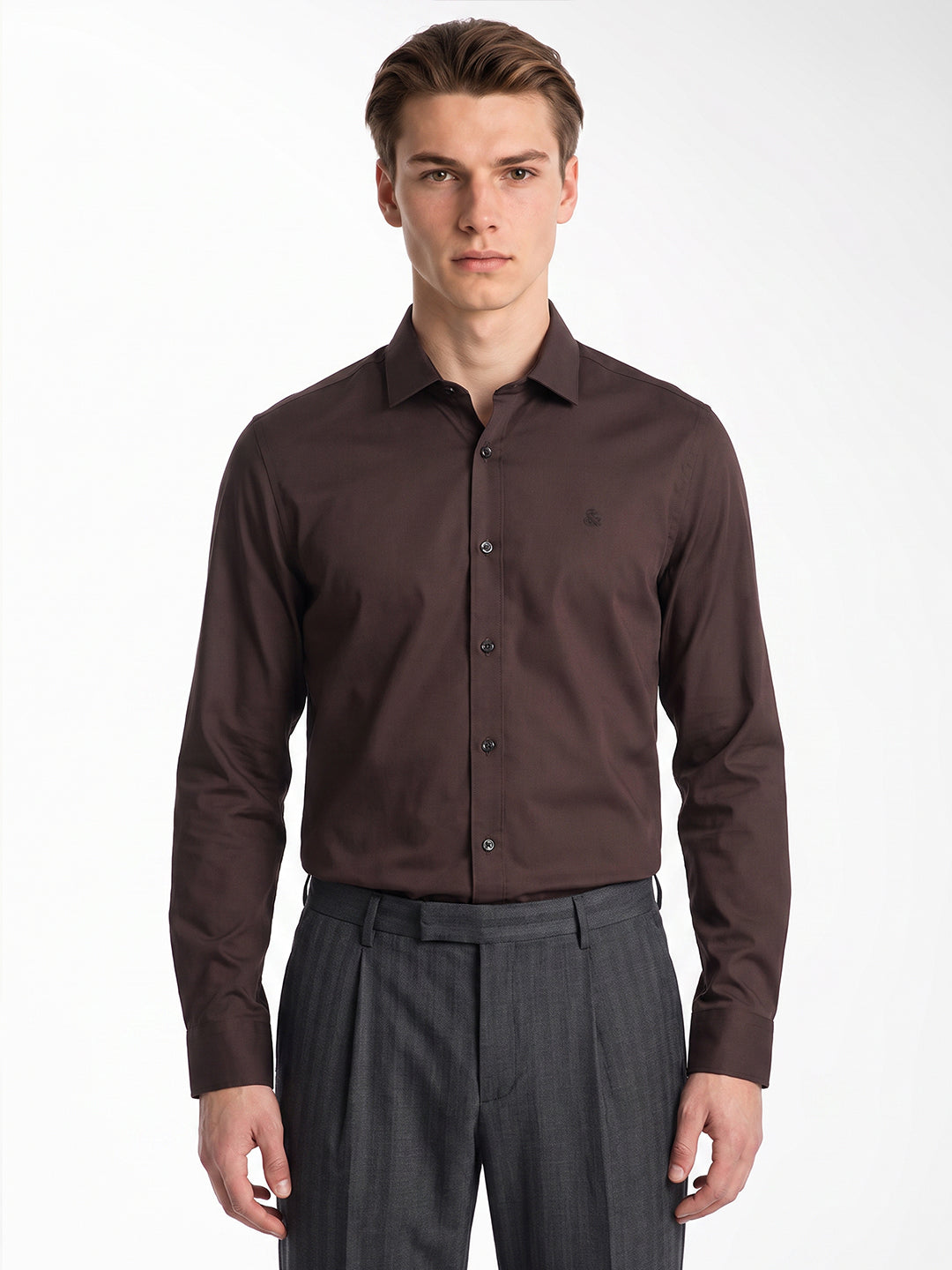 Brown embroidered logo Shirt