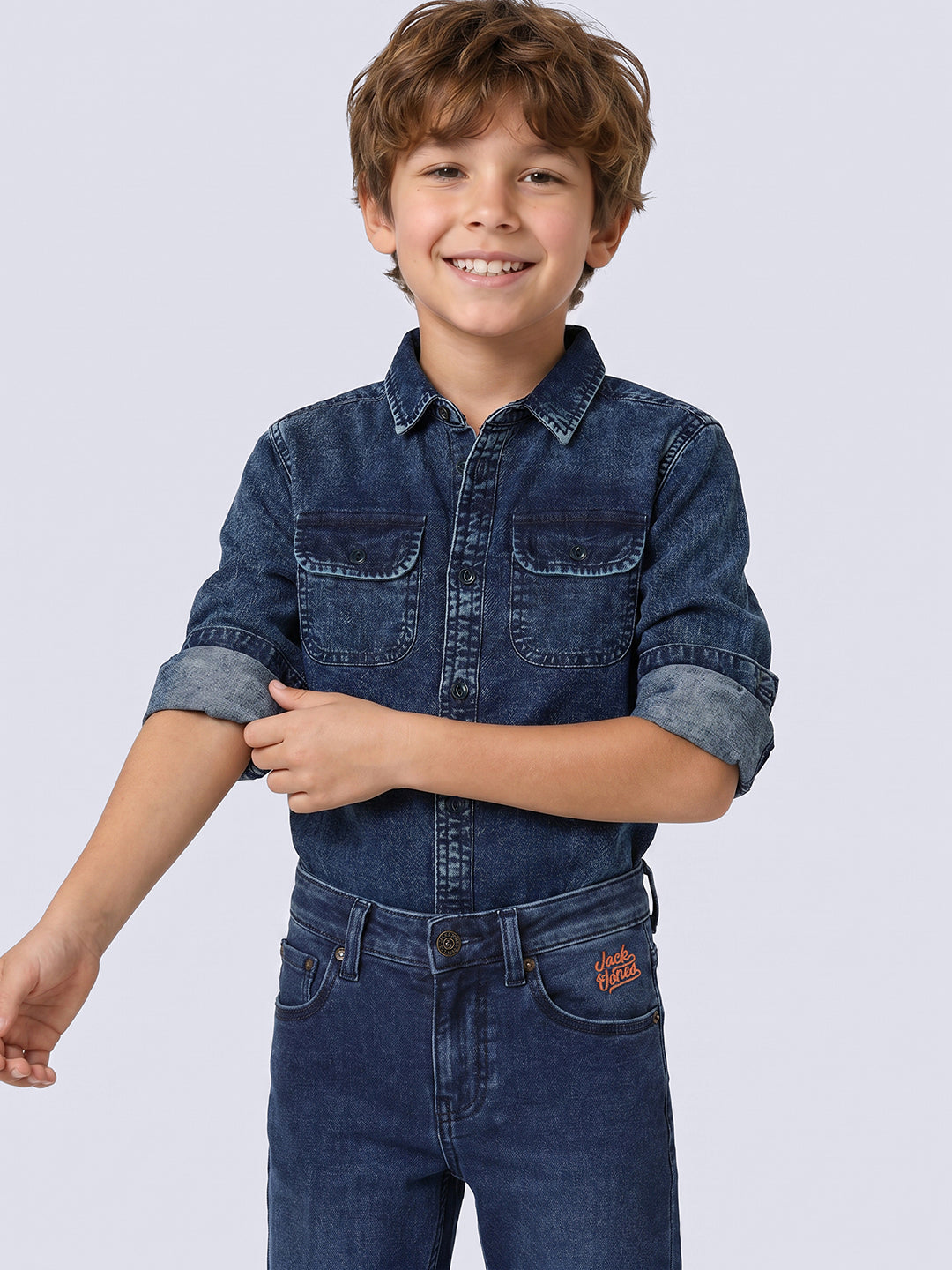 Boys Dark Blue Cotton Denim Shirt - 2/3Y