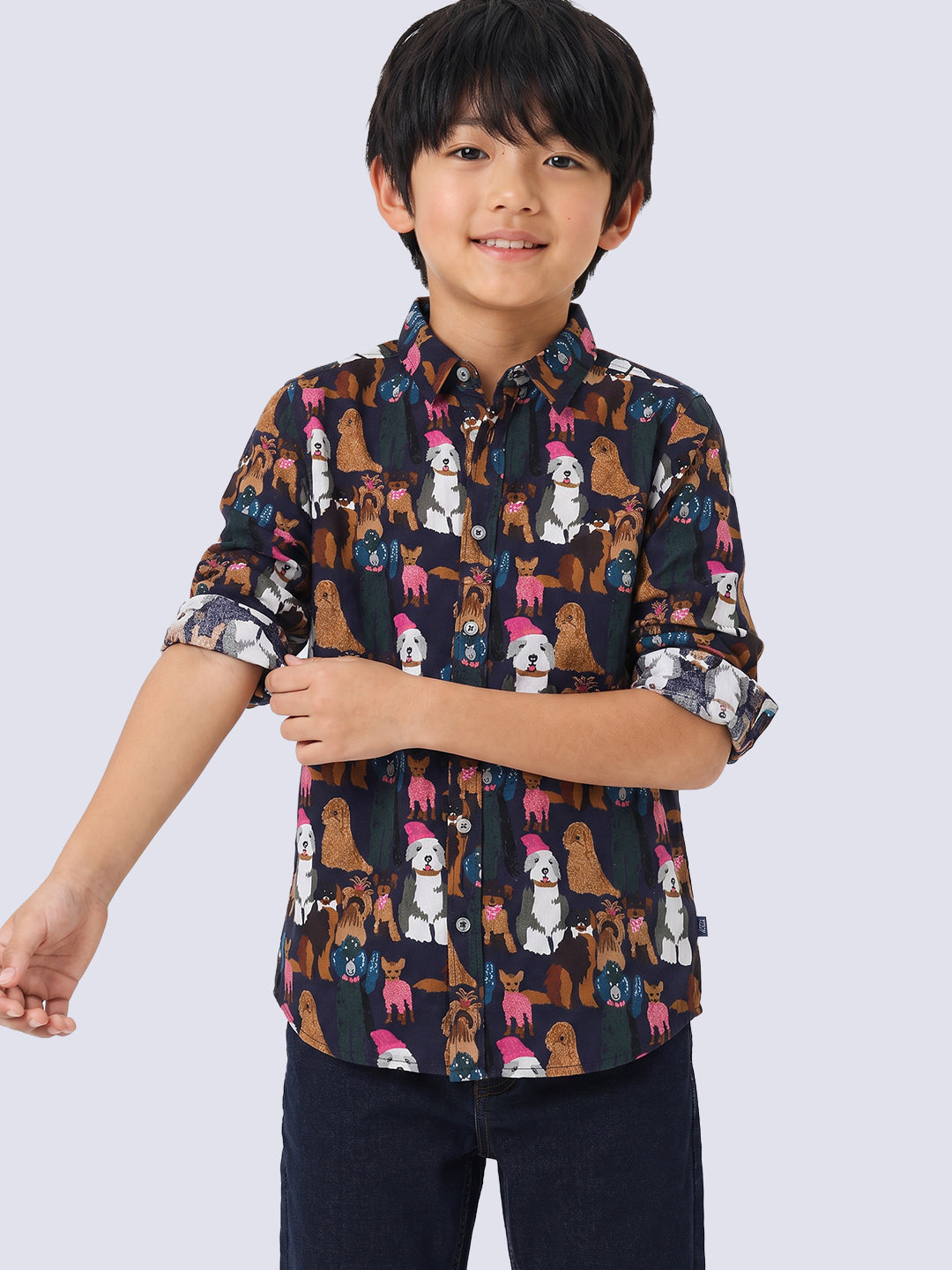 Boys Puppy Print Cotton Shirt