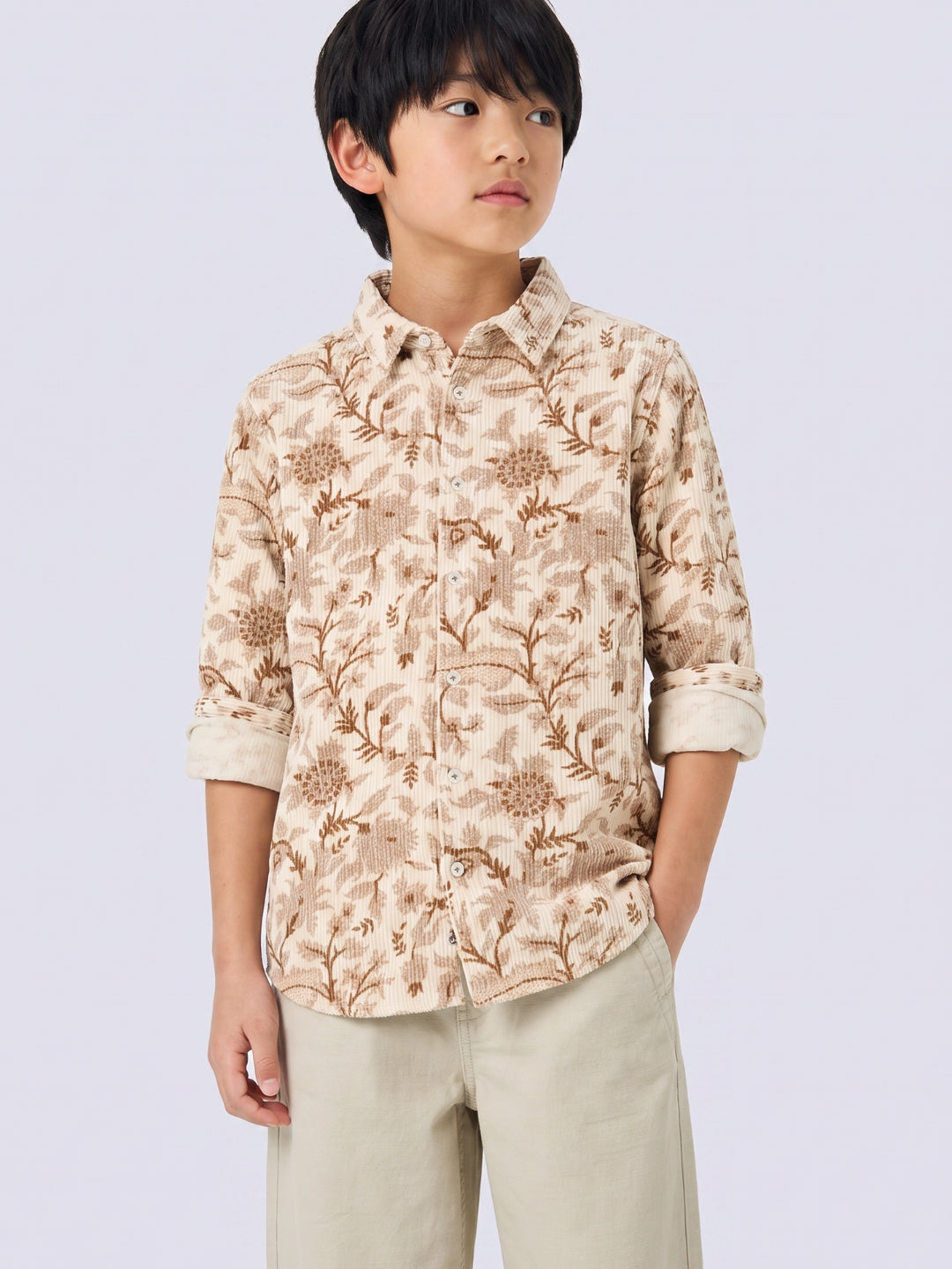Boys Beige Printed Shirt - 2/3Y
