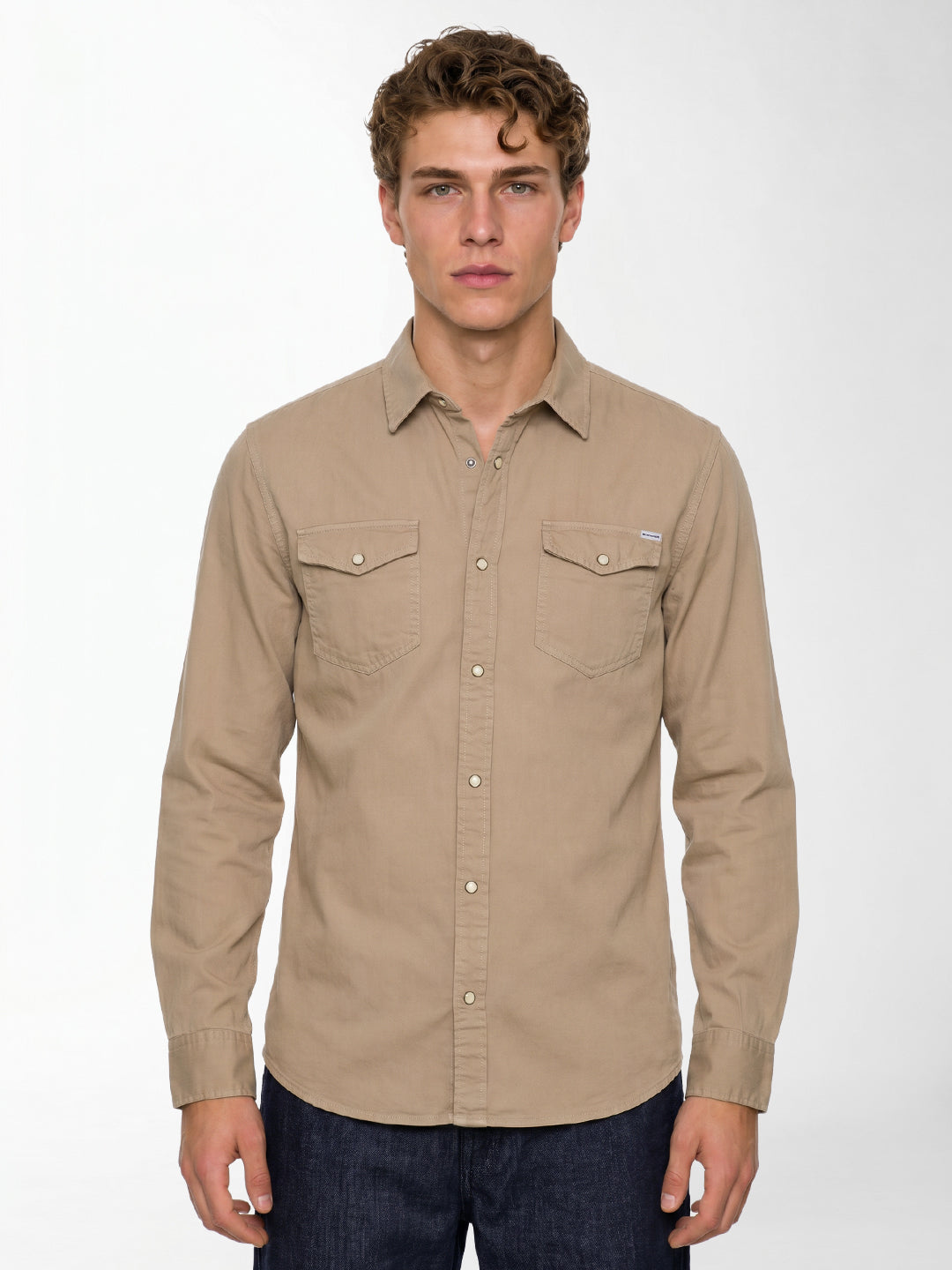 Beige Cotton Full Sleeves Shirt