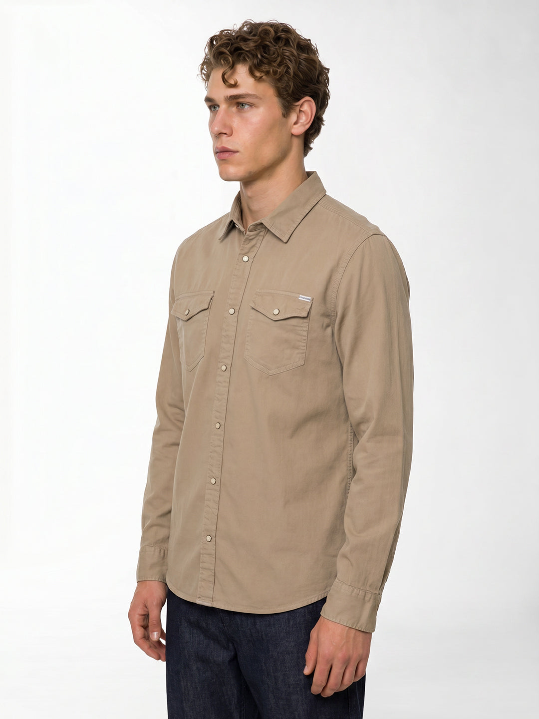 Beige Cotton Full Sleeves Shirt
