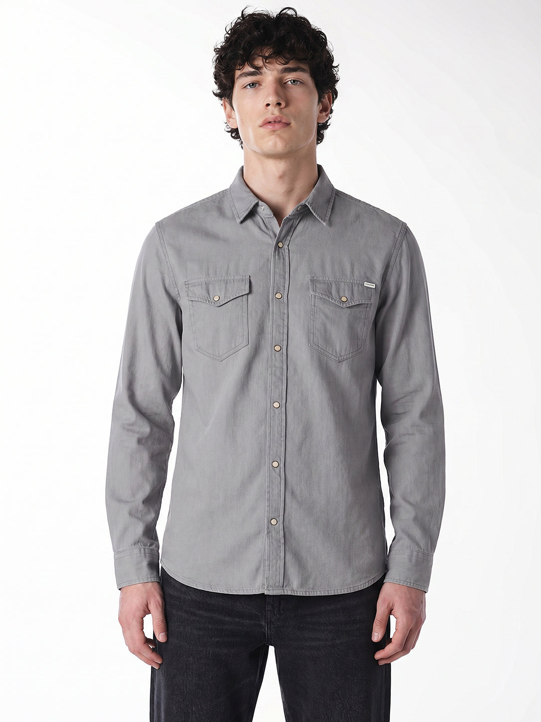 Grey Cotton Full Sleeves Shirt