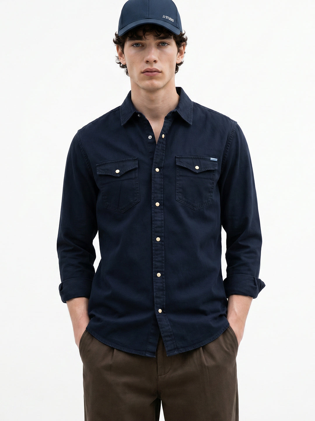 Navy Cotton Full Sleeves Shirt