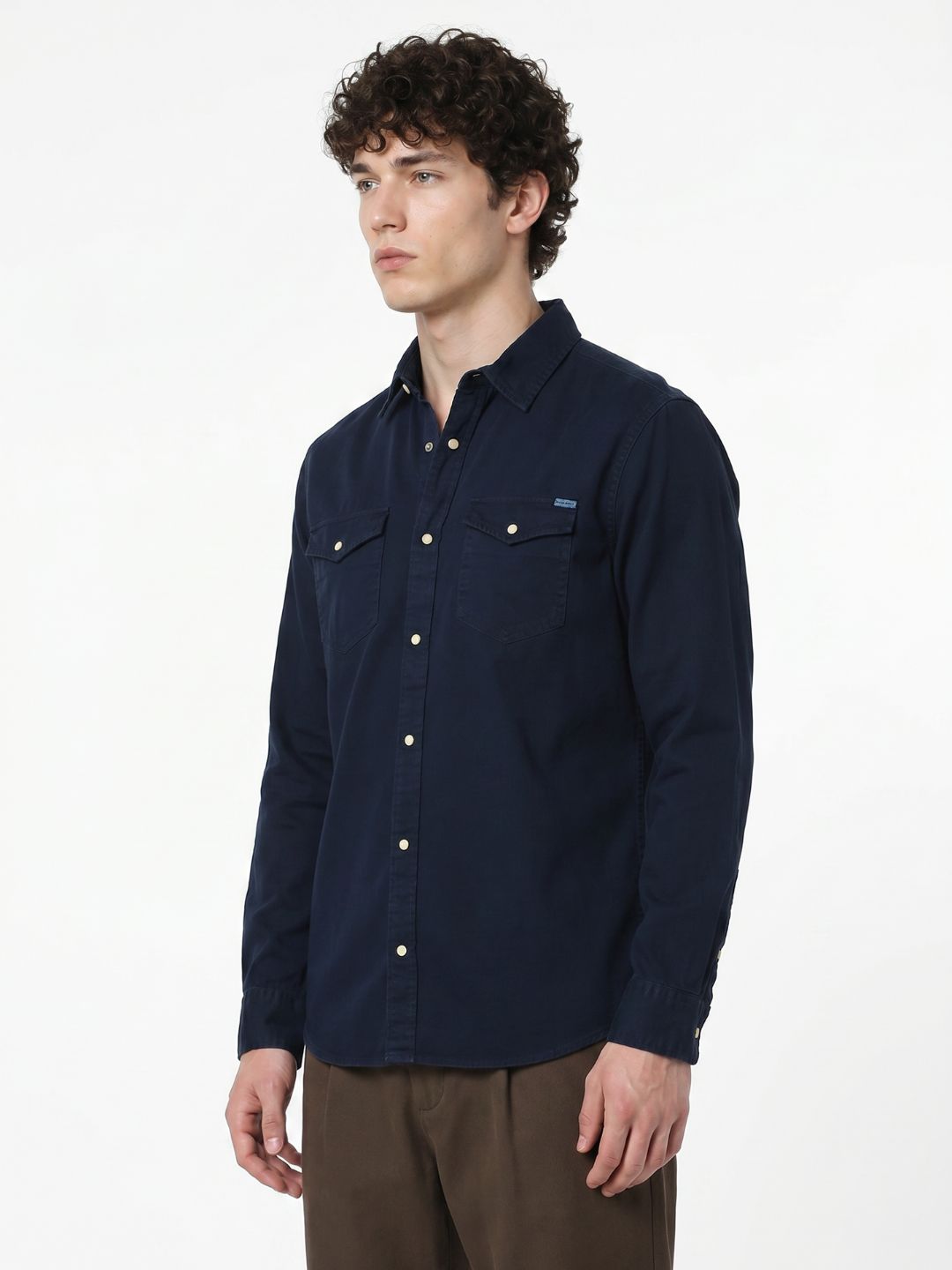 Navy Cotton Full Sleeves Shirt