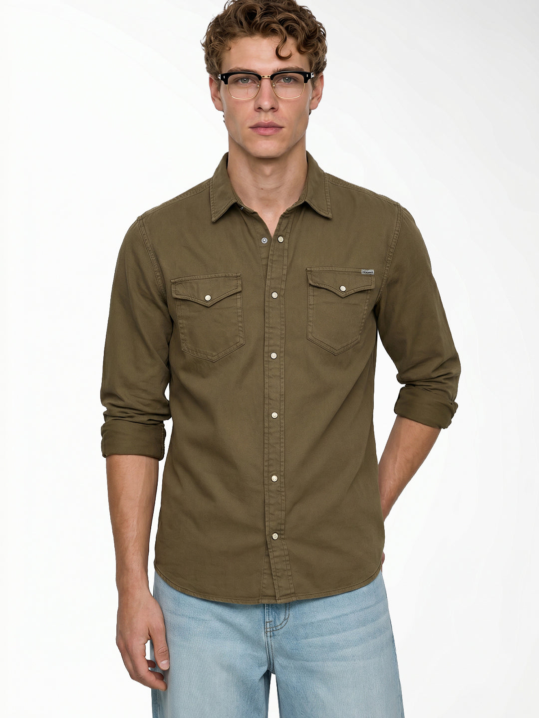 Green Cotton Full Sleeves Shirt
