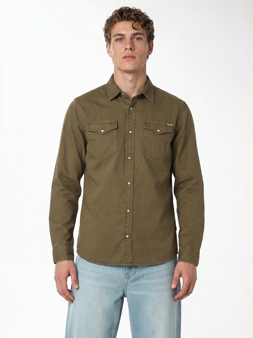 Green Cotton Full Sleeves Shirt