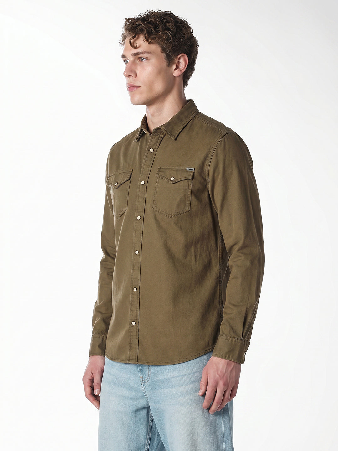 Green Cotton Full Sleeves Shirt