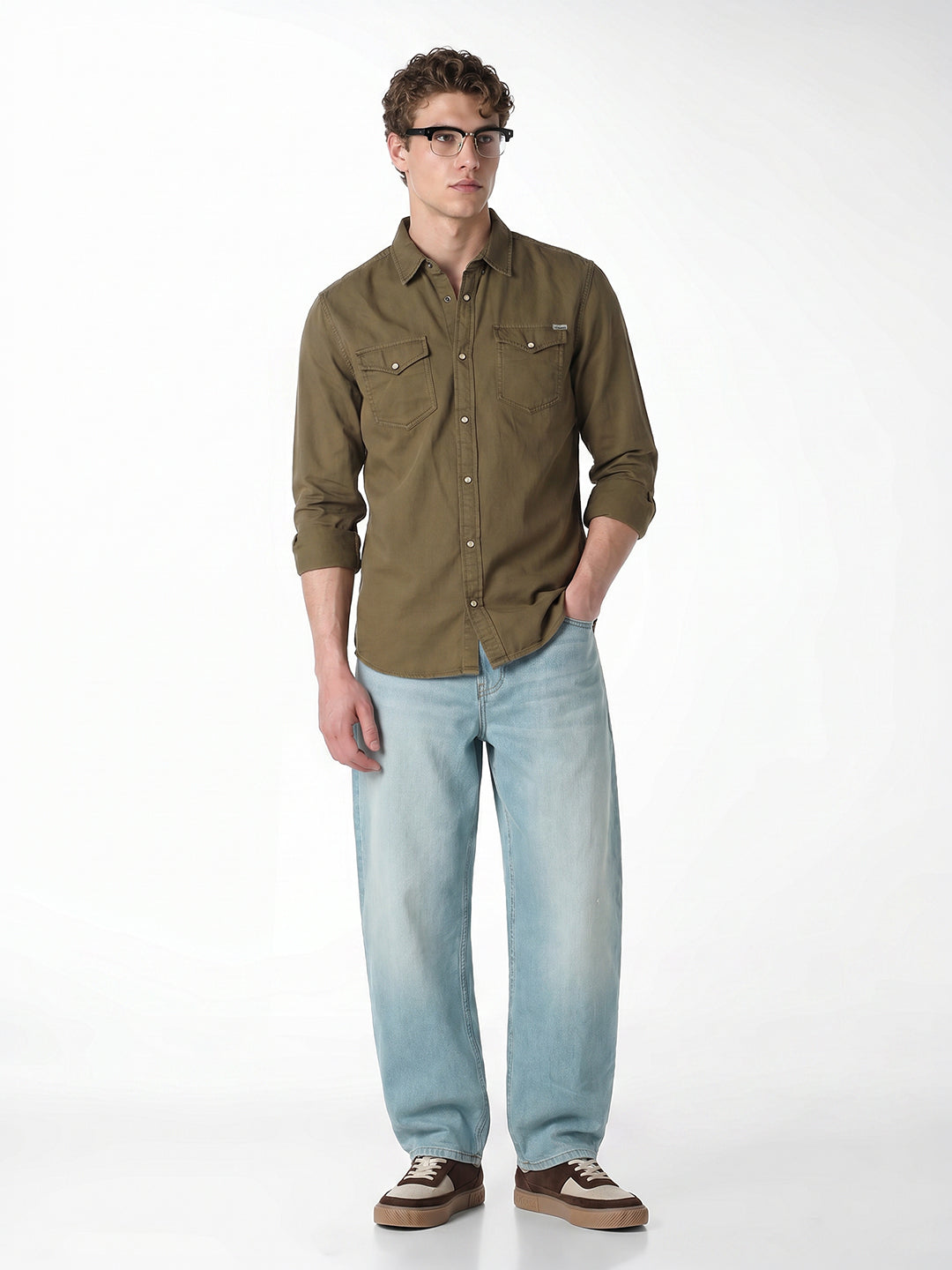 Green Cotton Full Sleeves Shirt
