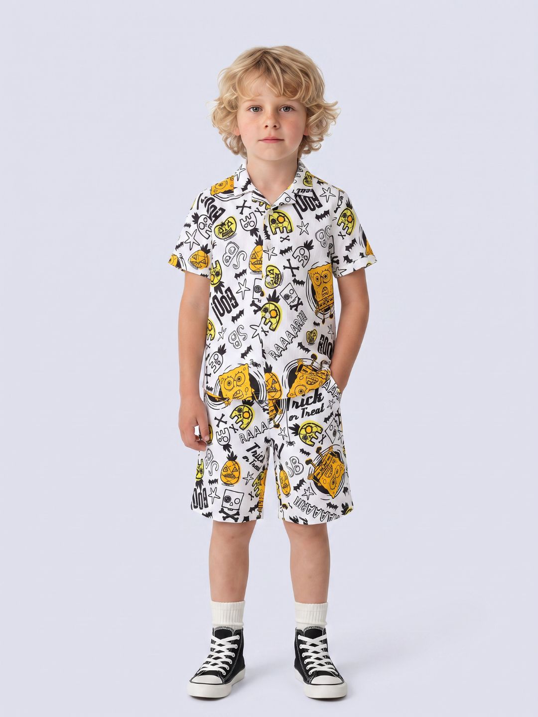 Boys White SpongeBob Printed Shorts