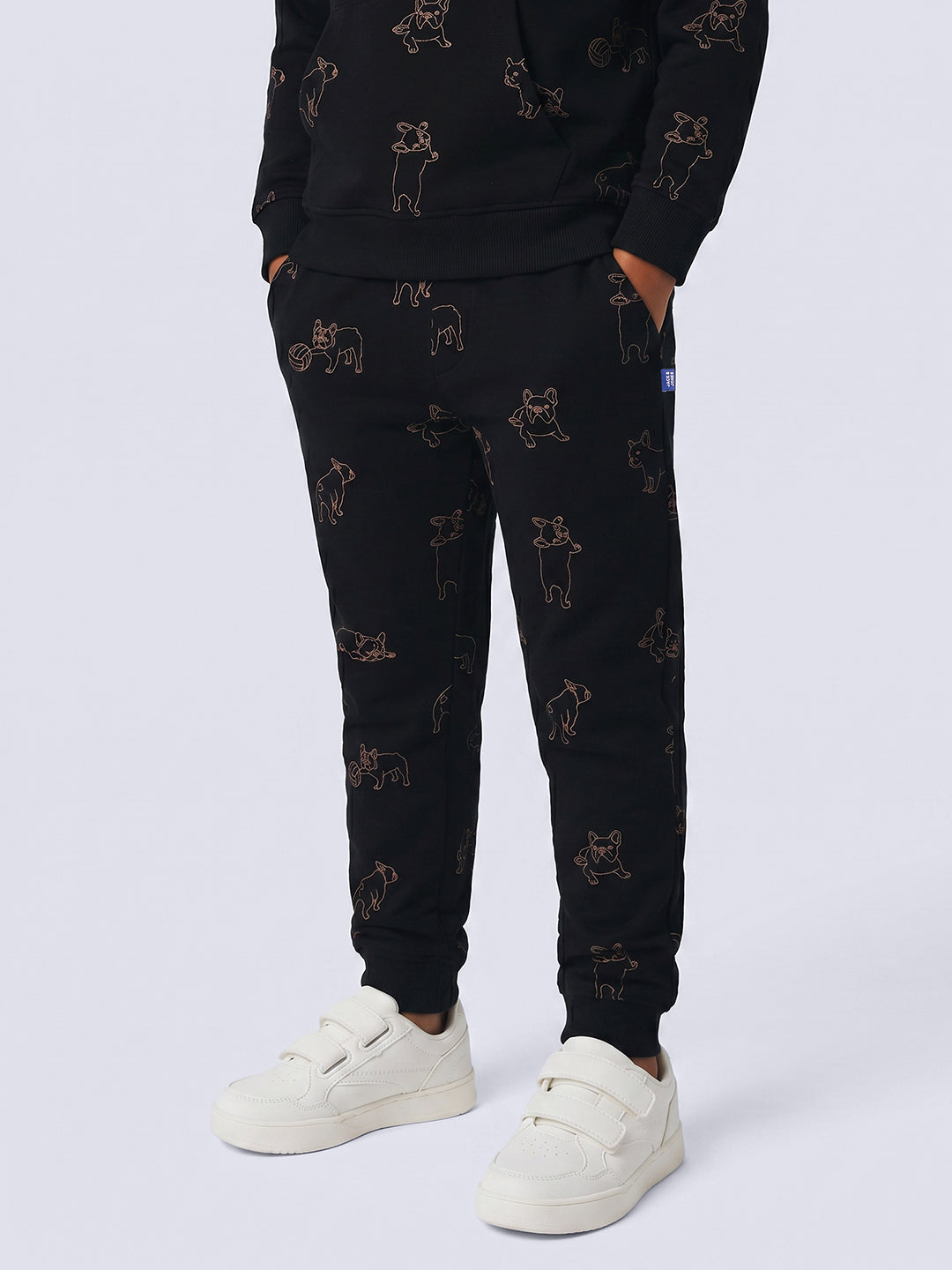 Boys Black Printed Sweatpants