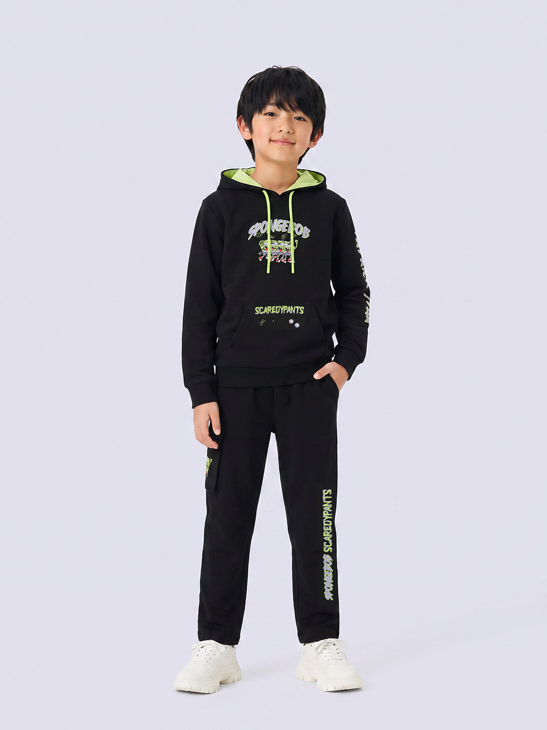 Boys Black Printed Sweatpants