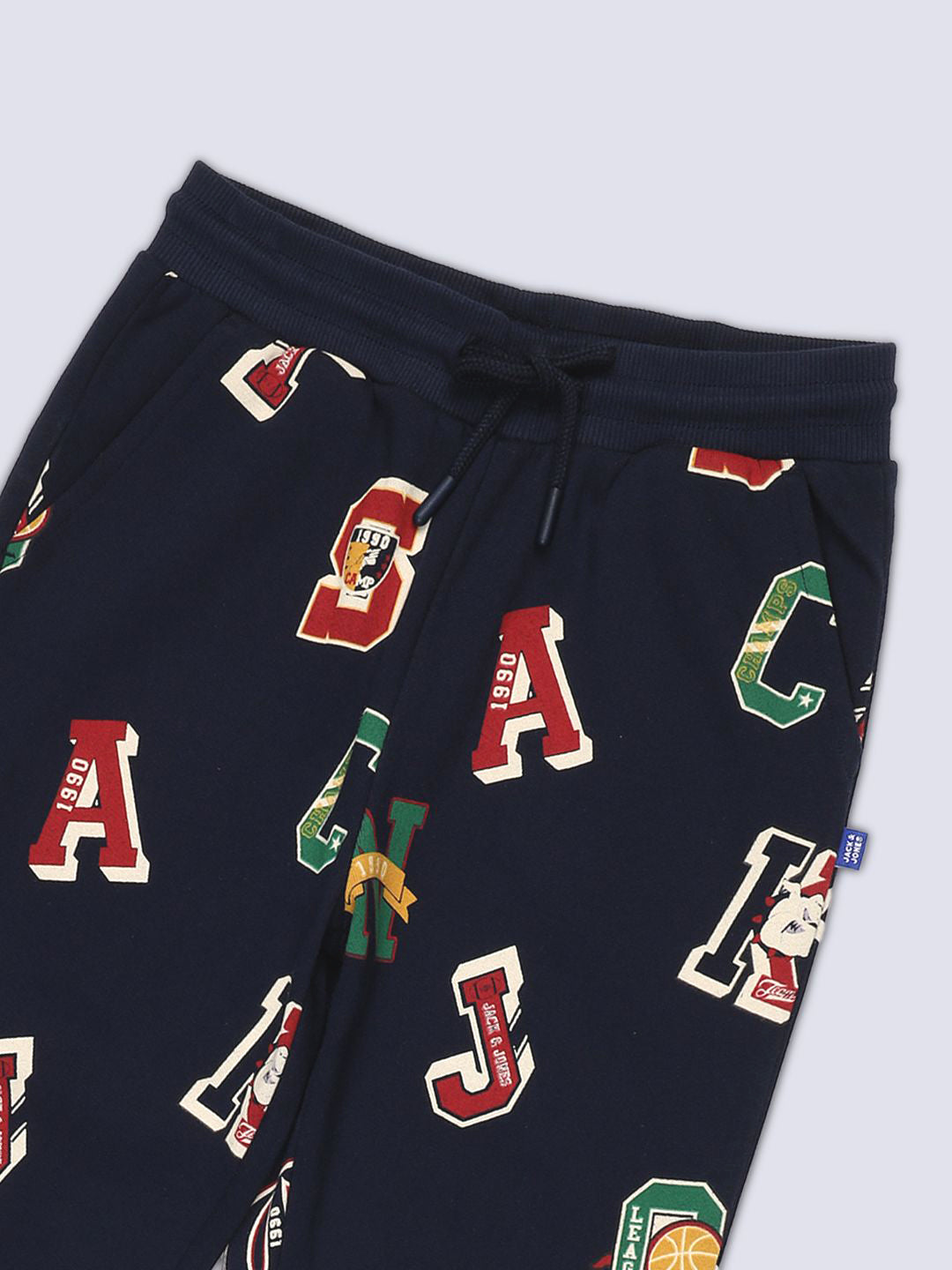 Boys Blue Printed Varsity Joggers