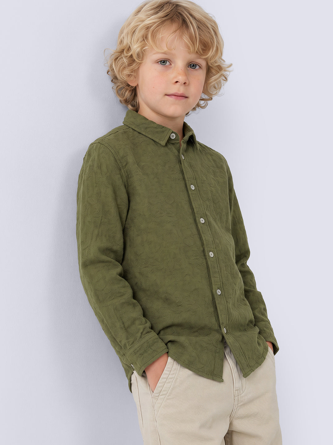 Boys Green Jacquard Shirt