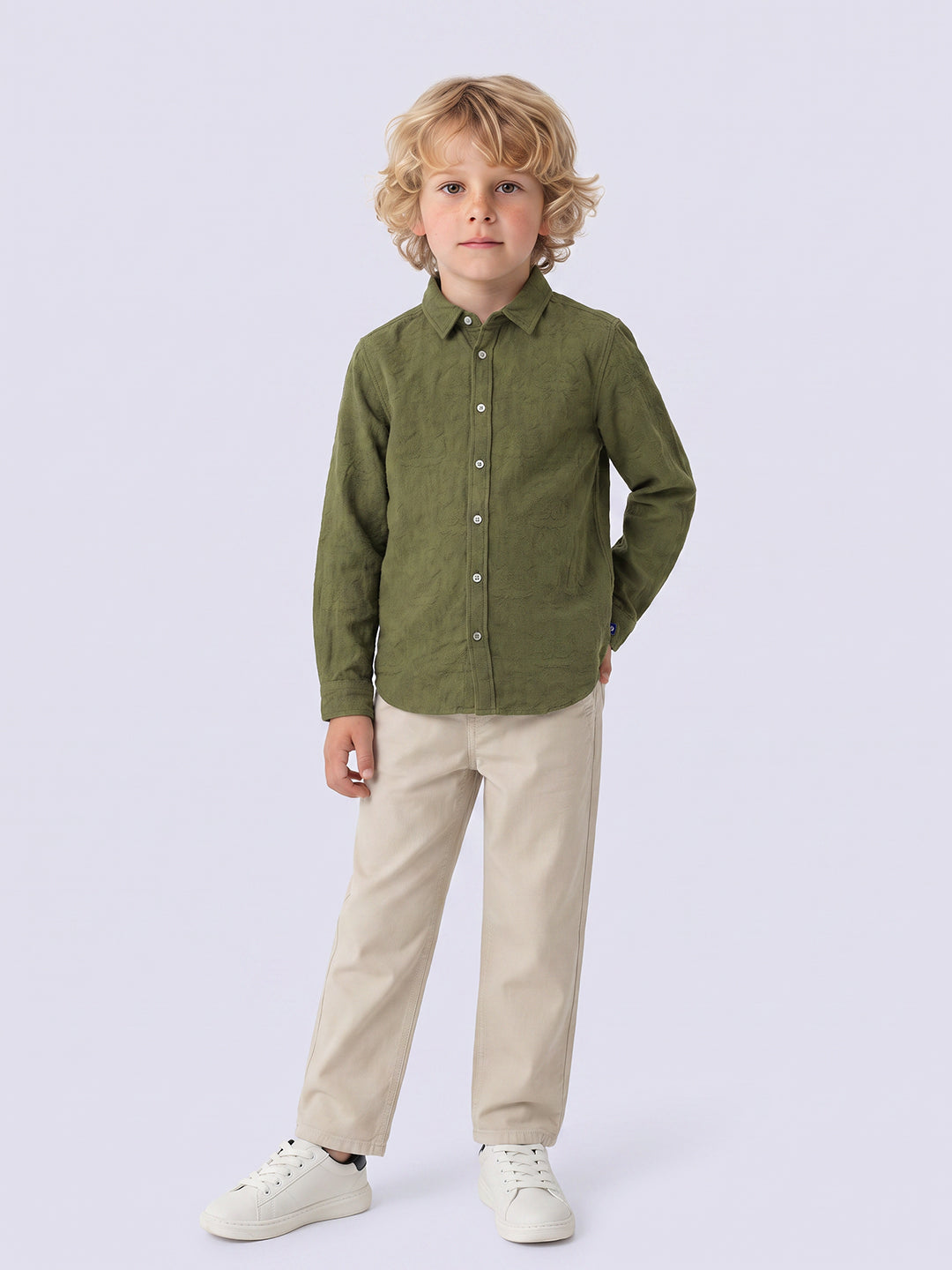 Boys Green Jacquard Shirt