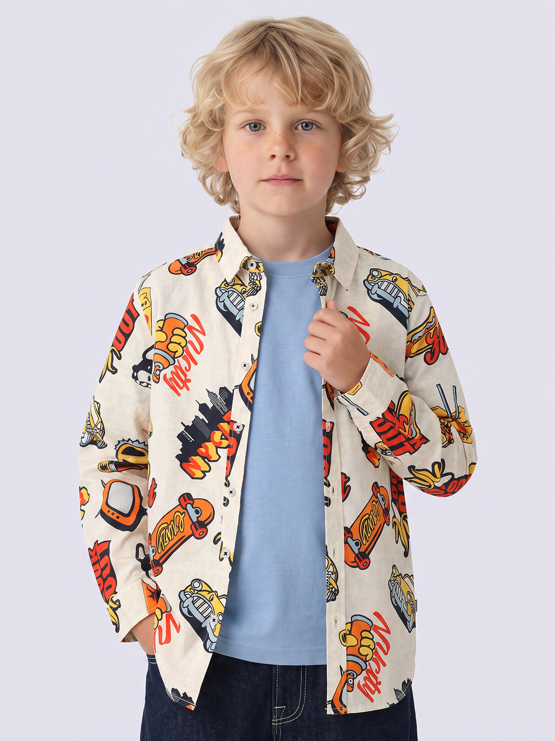 Boys Printed Cotton Shirt