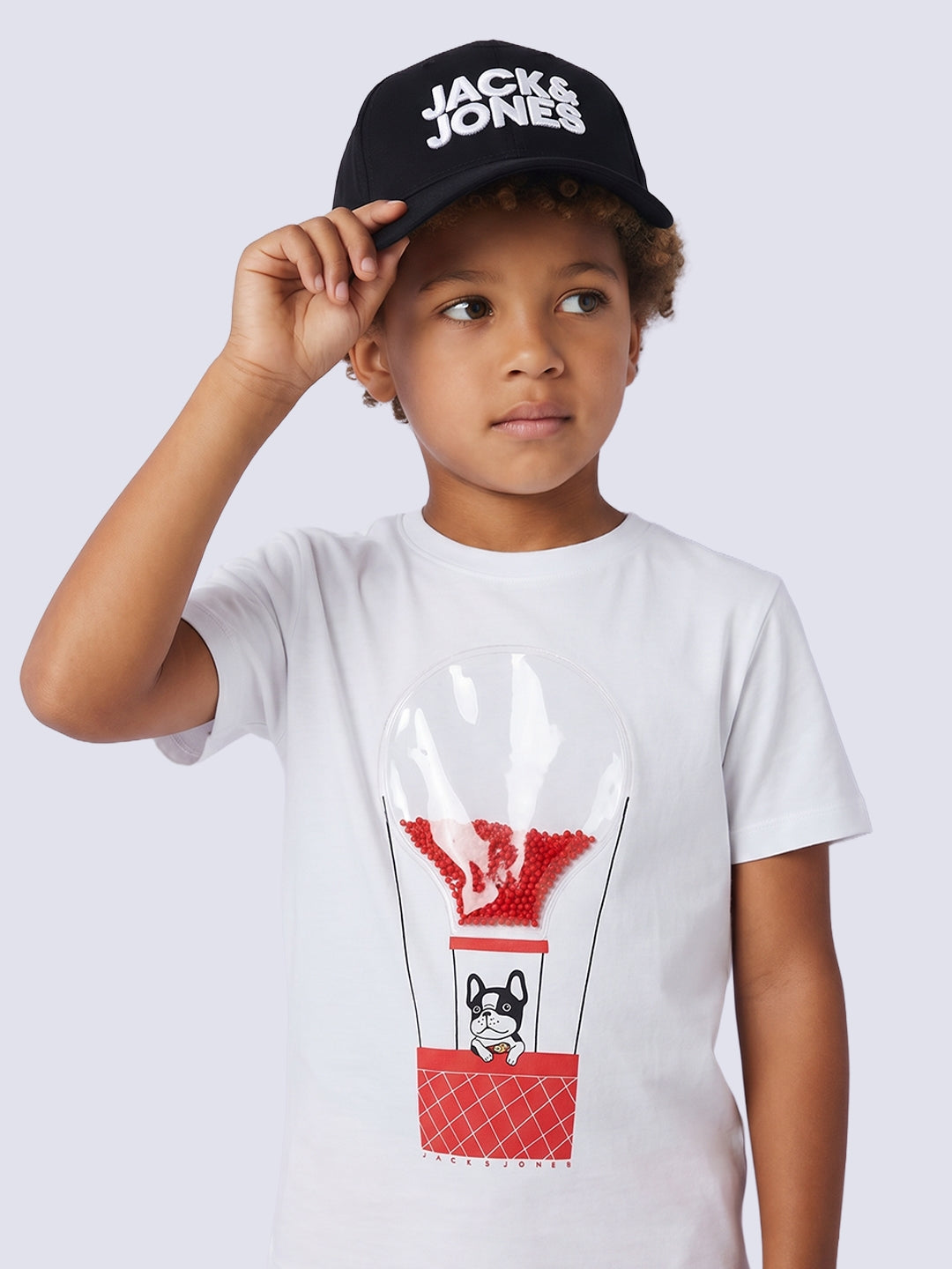 Boys White Printed Cotton T-shirt
