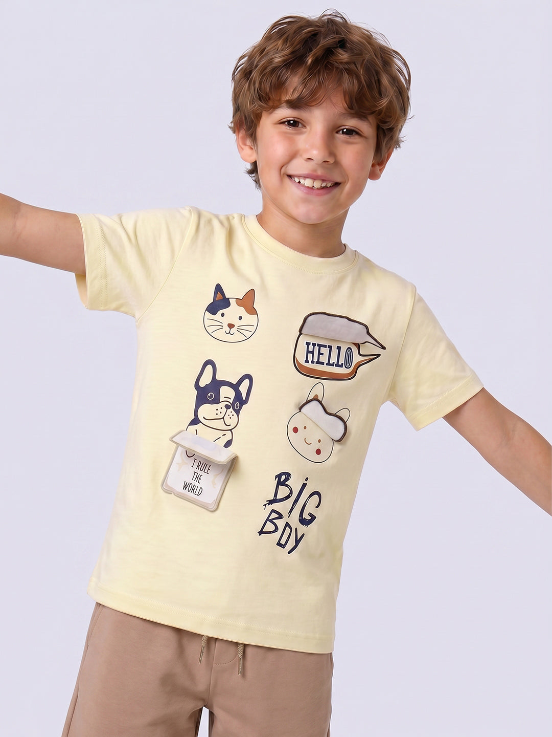 Boys Yellow Printed T-shirt