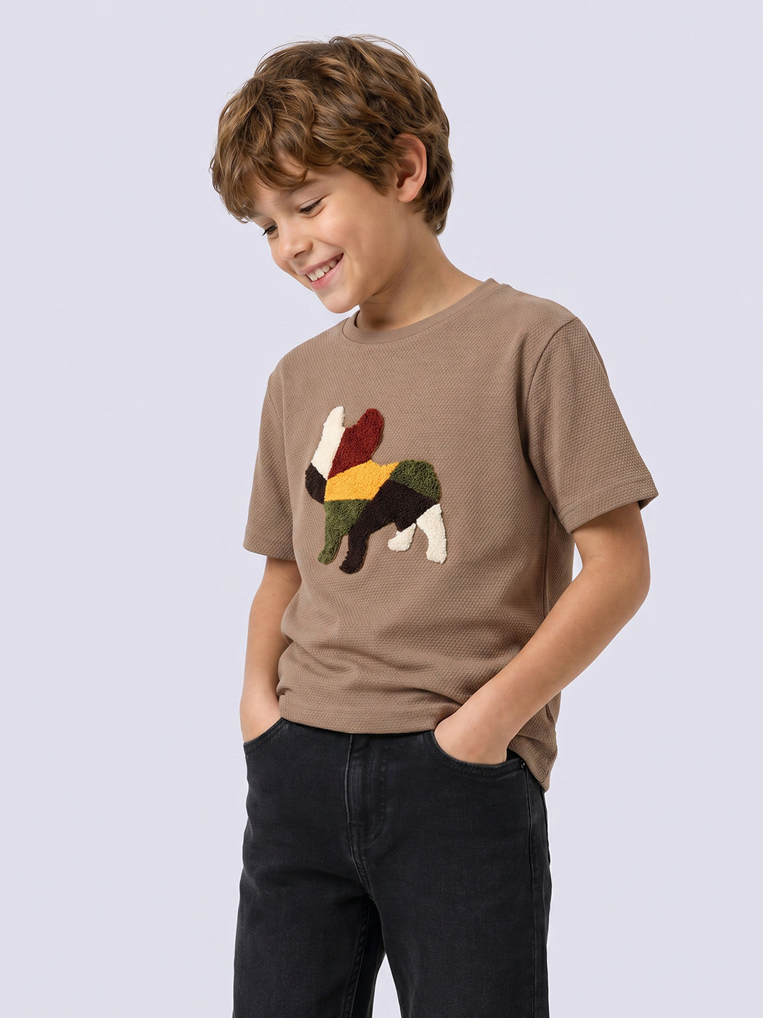 Boys Brown Dog Print T-shirt