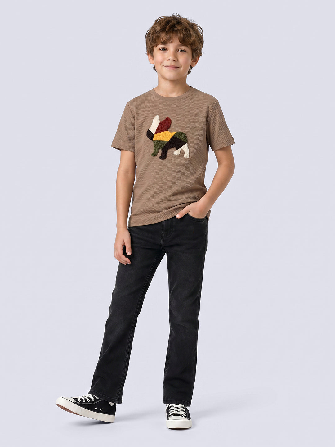 Boys Brown Dog Print T-shirt