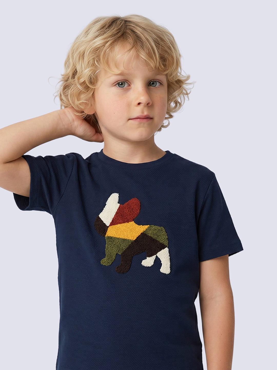 Boys Navy Blue Dog Print T-shirt