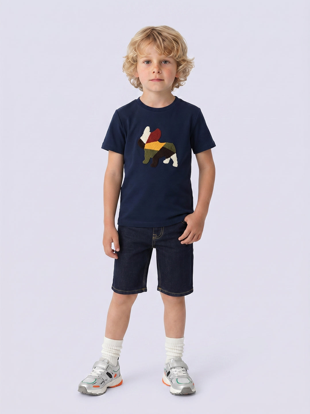 Boys Navy Blue Dog Print T-shirt