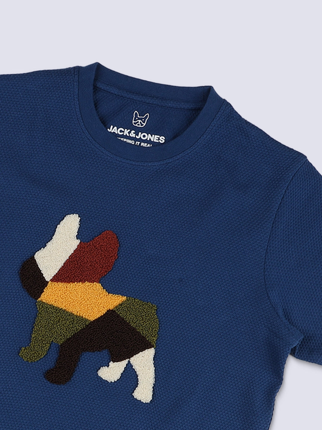Boys Dark Blue Dog Print T-shirt