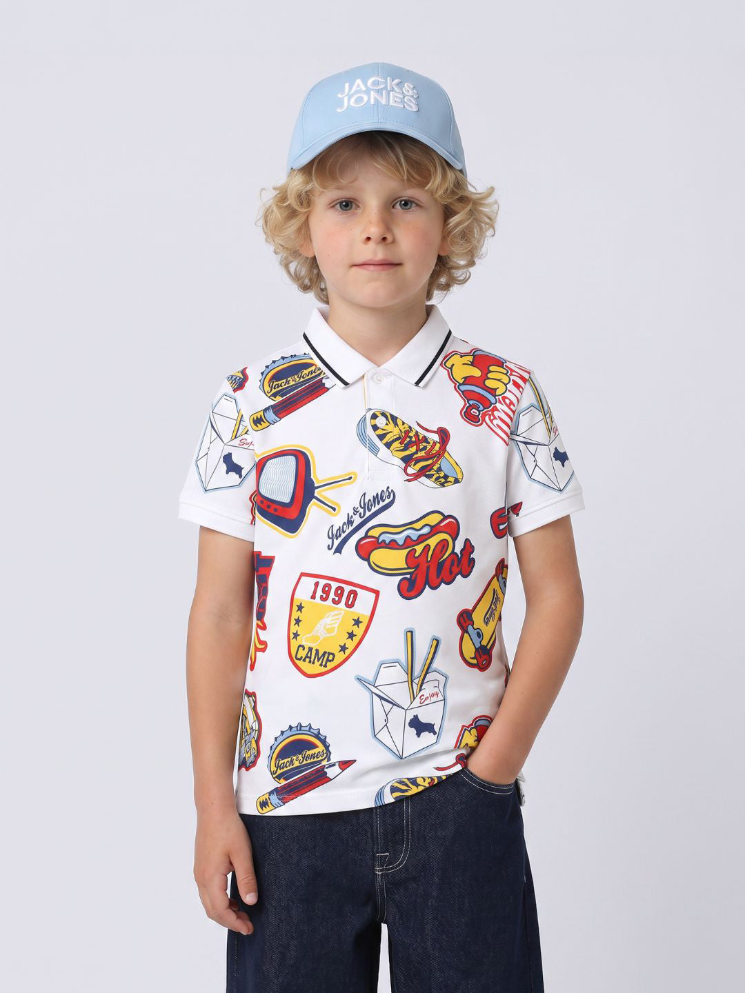 Boys White Printed Polo - 2/3Y