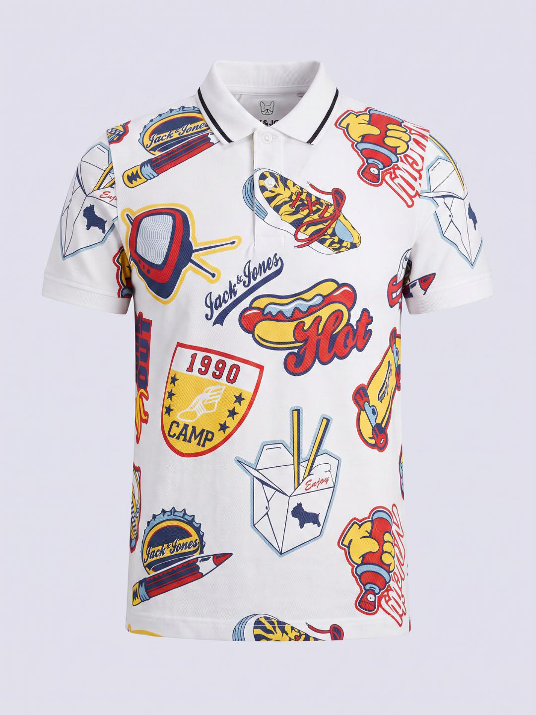 Boys White Printed Polo