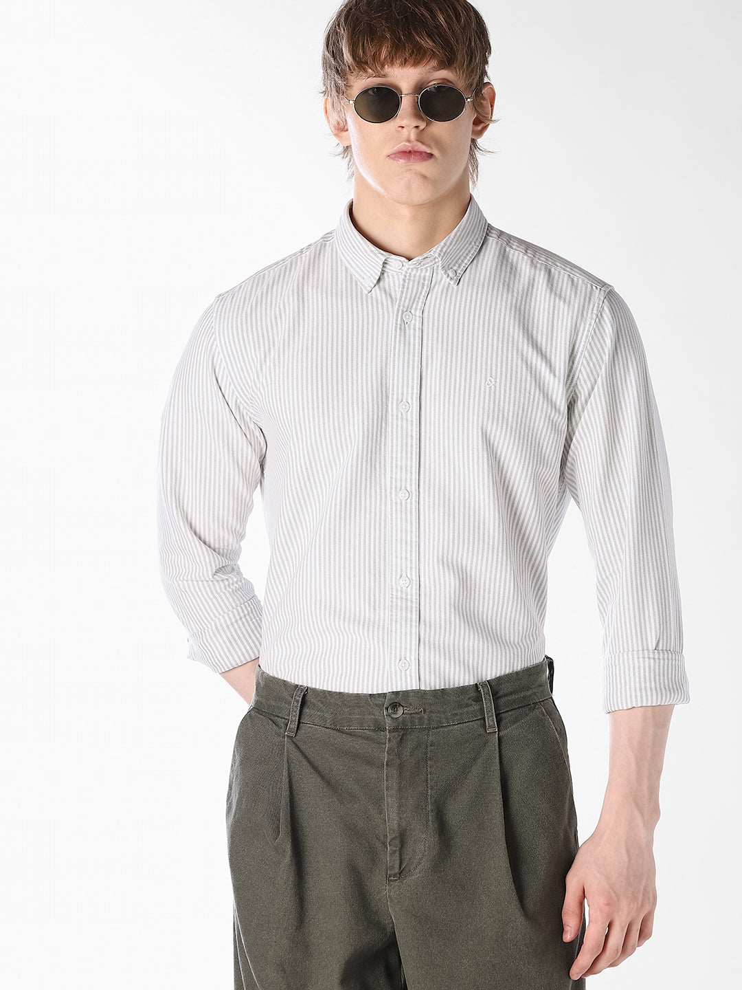 Striped Button Down Collar Shirt