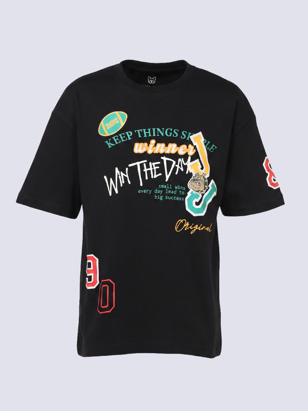 Boys Black Printed Cotton T-shirt