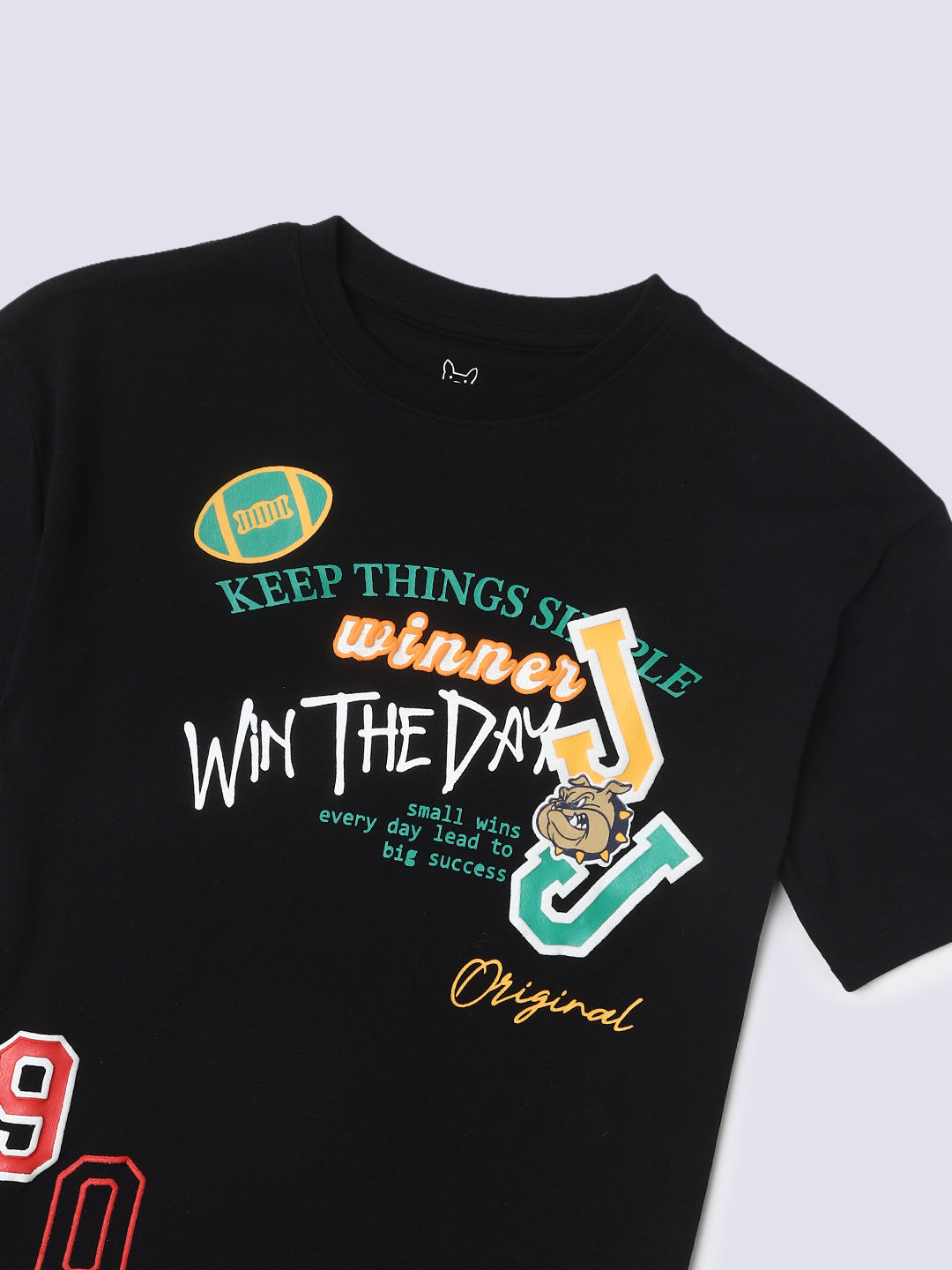 Boys Black Printed Cotton T-shirt