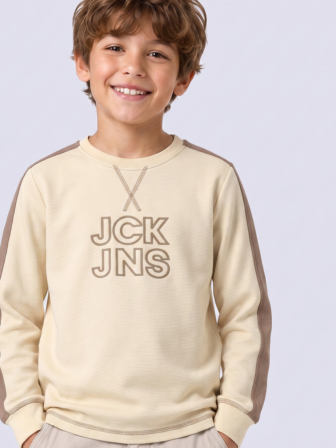 Boys Beige Contrast Stitch T-shirt