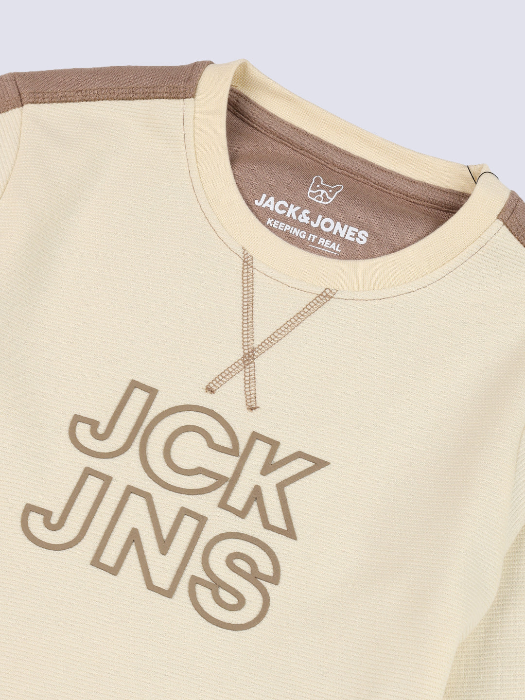 Boys Beige Contrast Stitch T-shirt