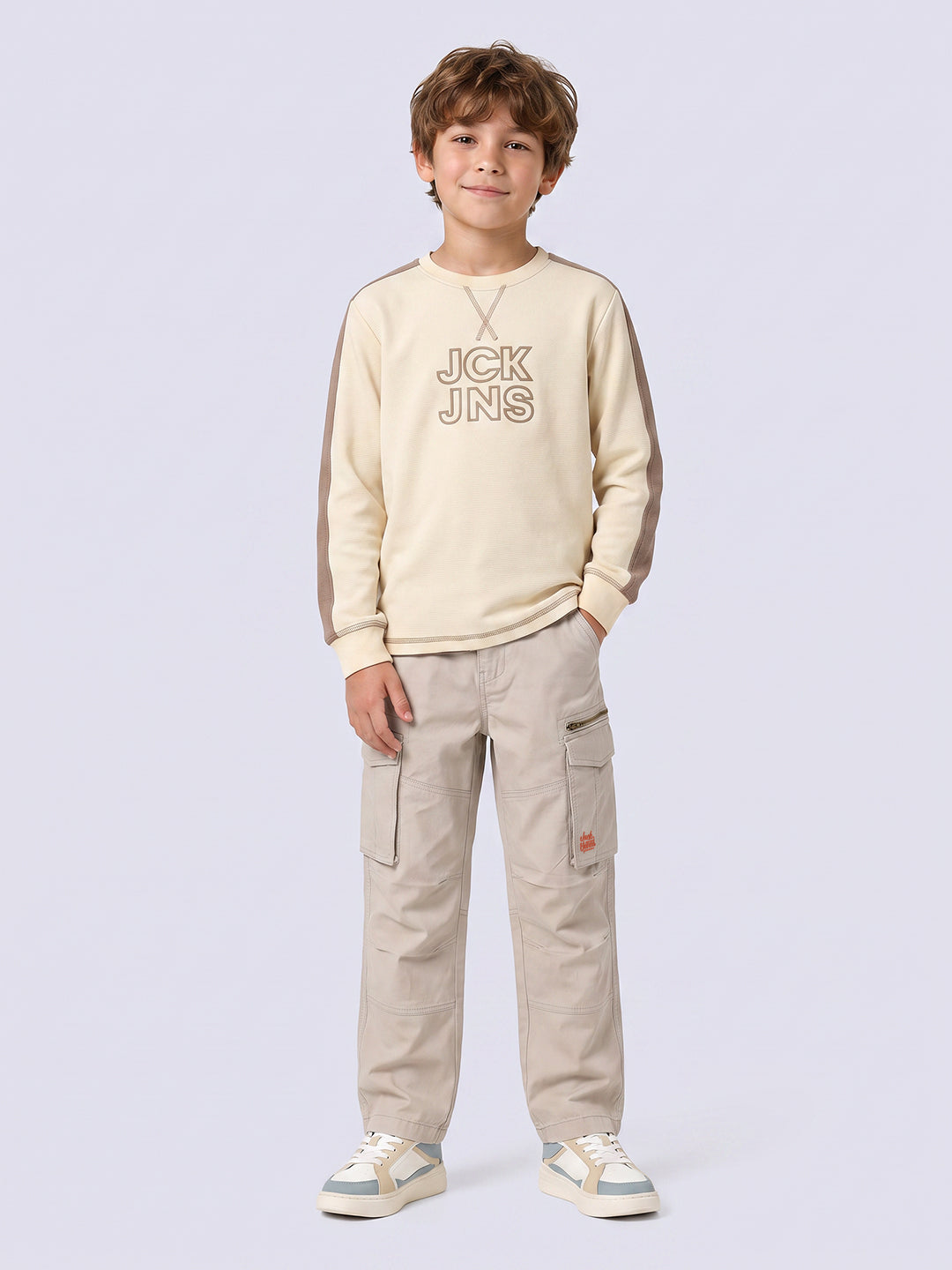 Boys Beige Contrast Stitch T-shirt