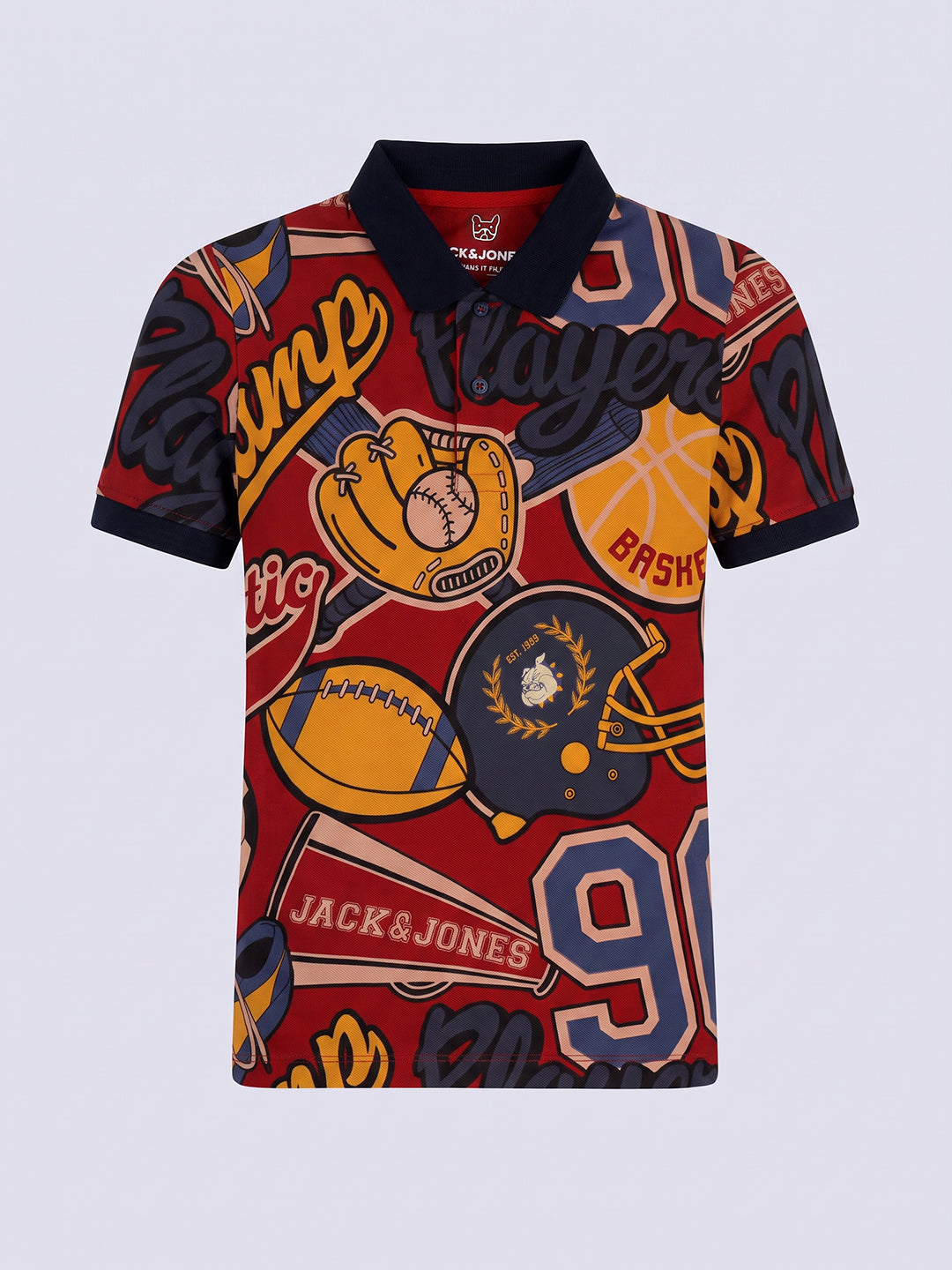 Boys Red Printed Cotton Polo
