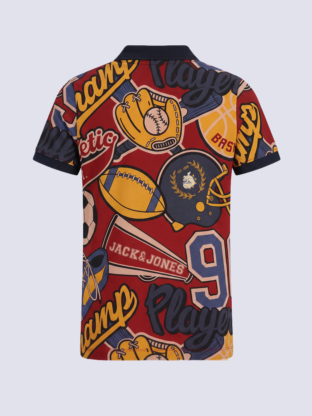 Boys Red Printed Cotton Polo
