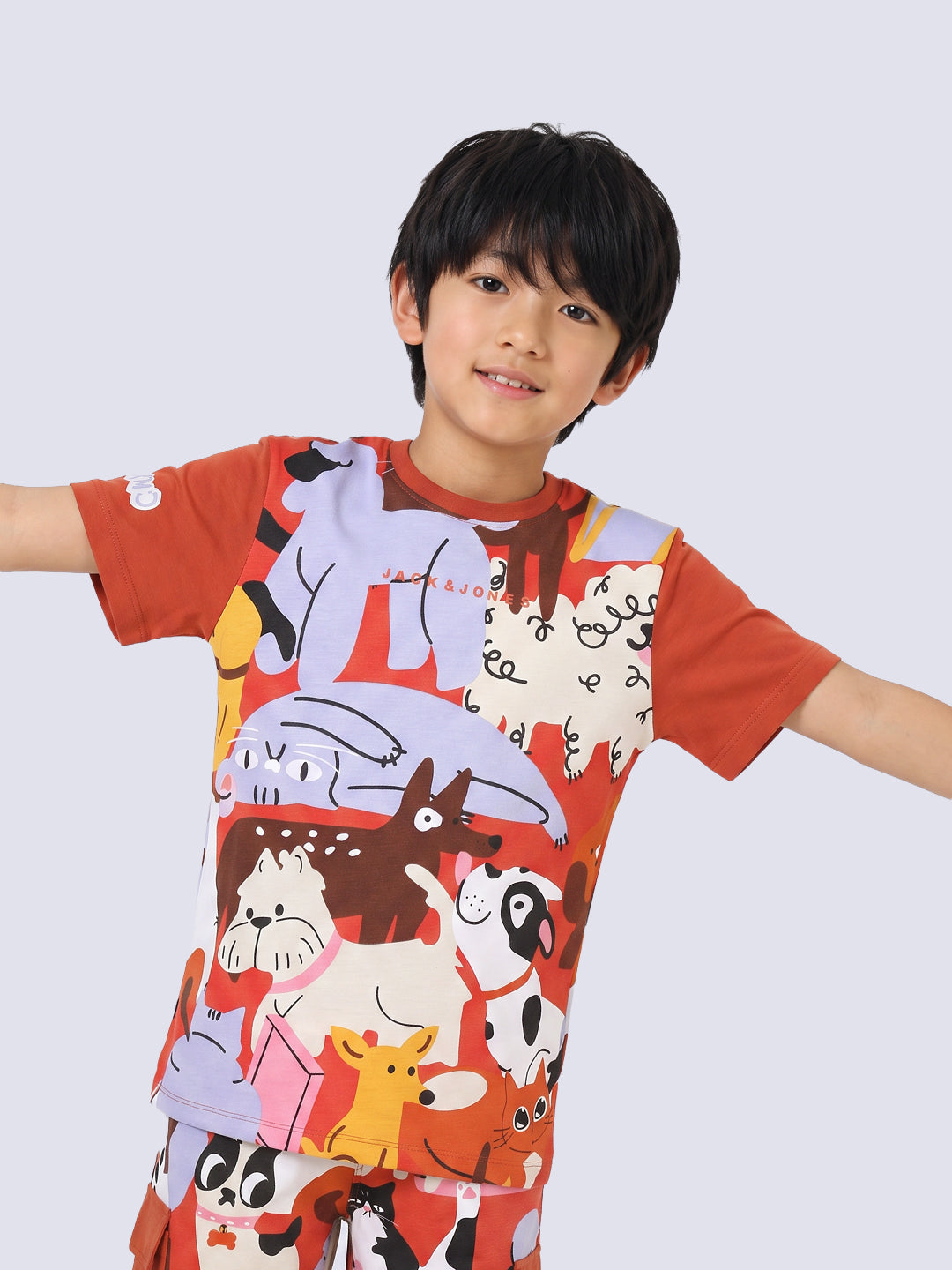 Boys Red Printed Cotton T-shirt