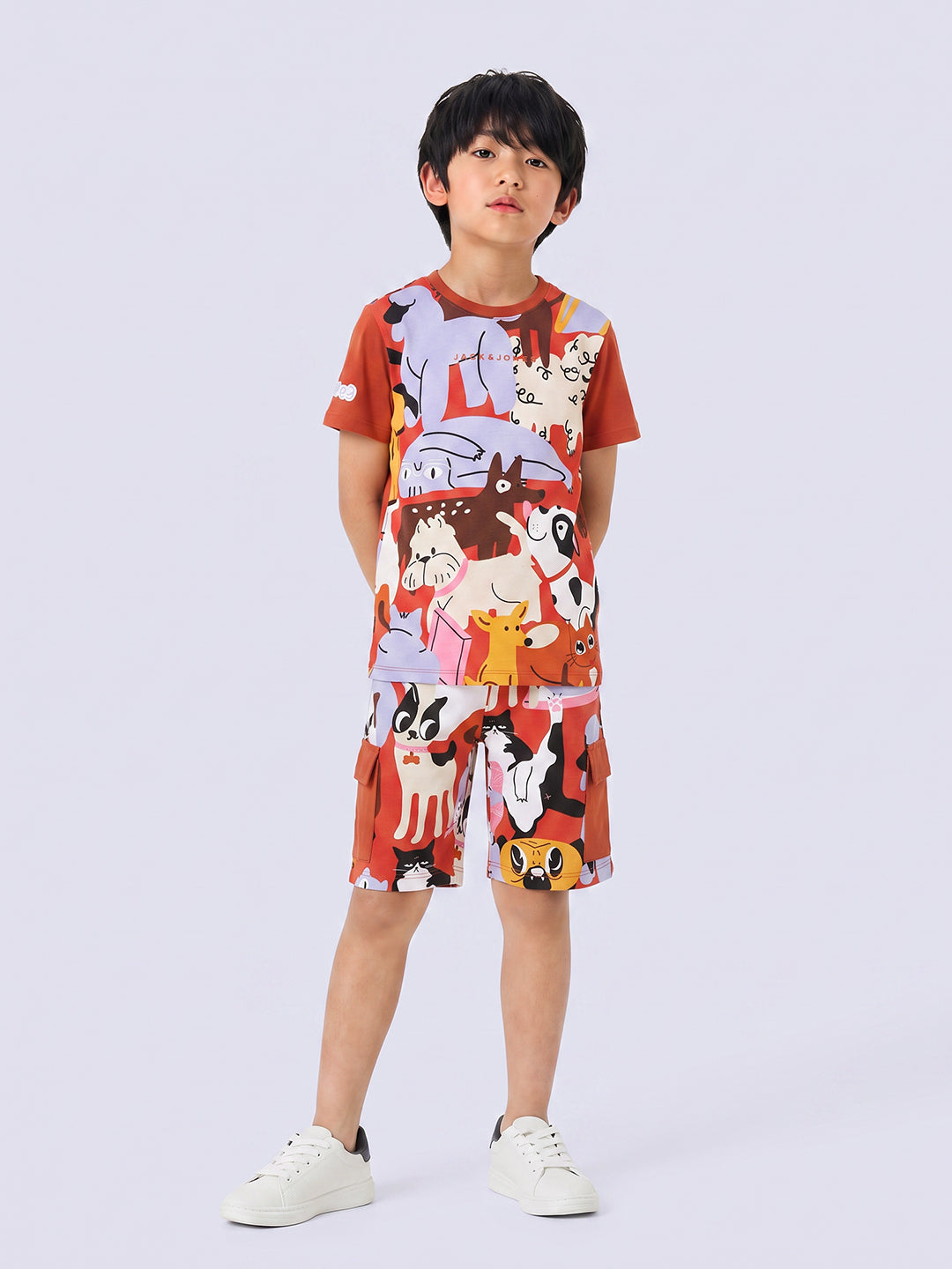 Boys Red Printed Cotton T-shirt