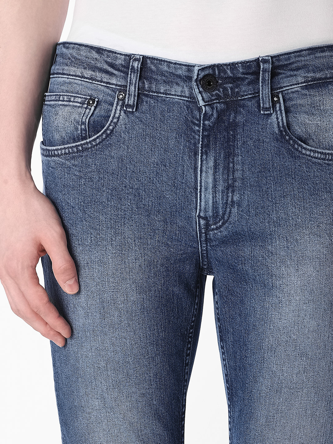 Blue Cotton Blend Slim Fit Jeans