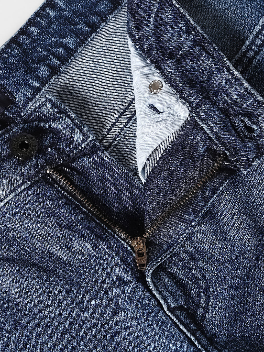 Blue Cotton Blend Slim Fit Jeans