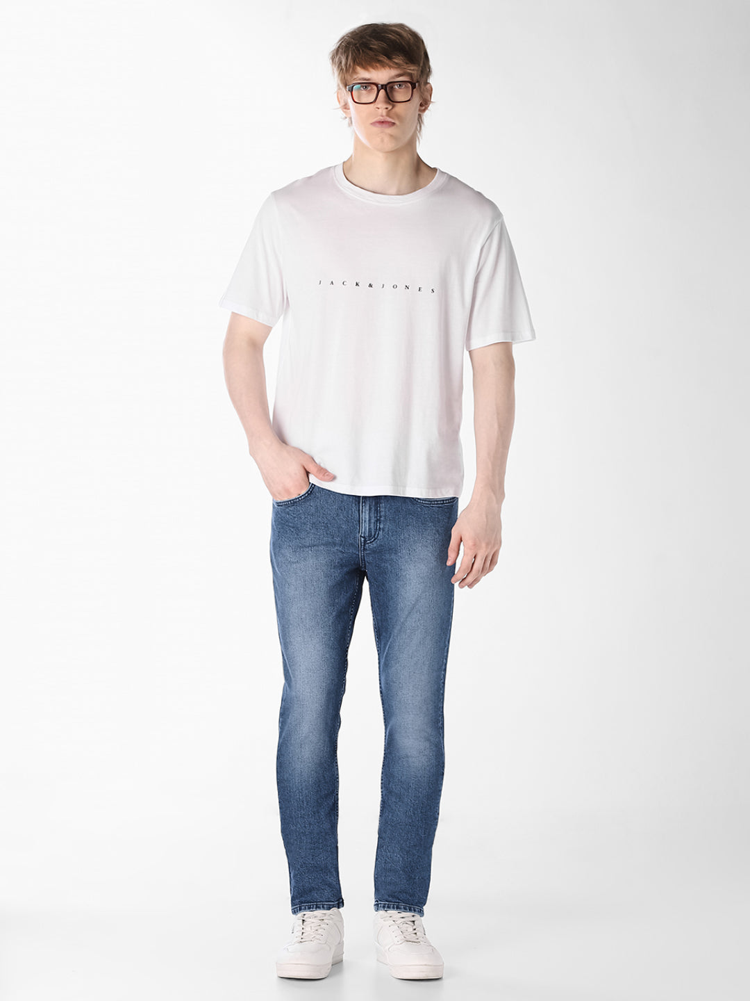 Blue Cotton Blend Slim Fit Jeans