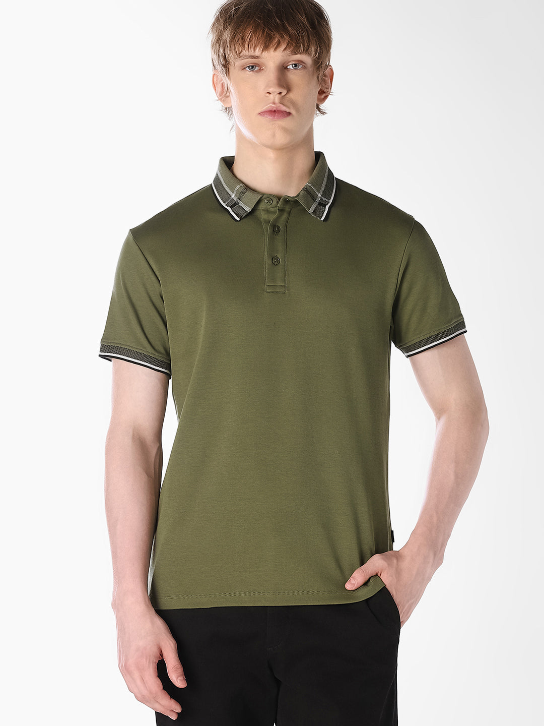 Olive Green Contrast Tipping Polo - S